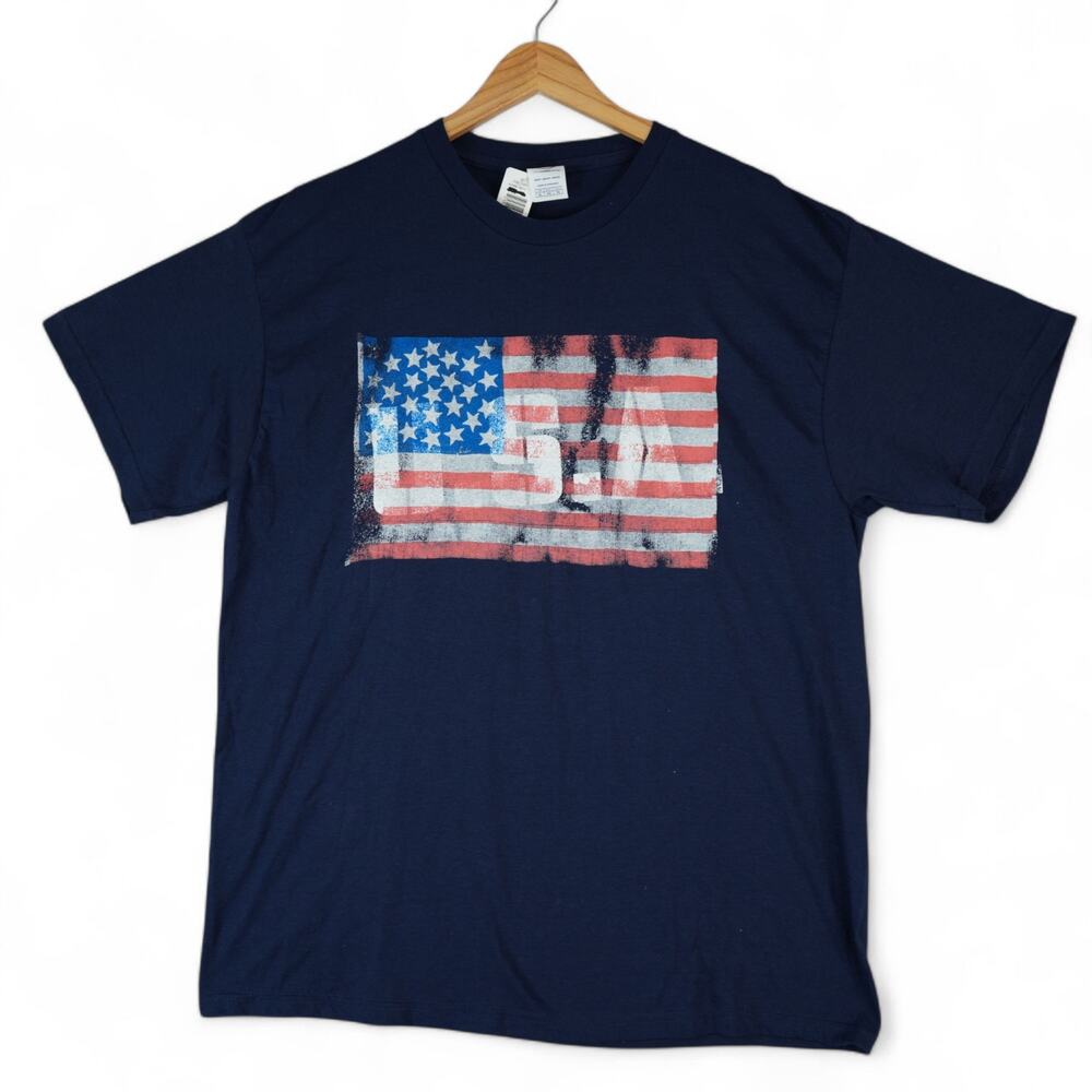 USA Flag‎ T-Shirt Mens XL Blue Graphic Tee Red White Blue Patriotic Delta Pro